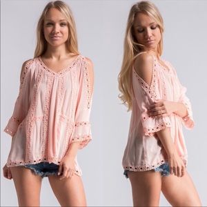 Crochet Lace Detail Cutout Shoulder Top